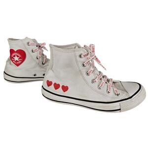 CONVERSE KIDS WHITE CHUCK TAYLOR ALL STAR EMBROIDERED HEARTS HIGH-TOPS SIZE 4